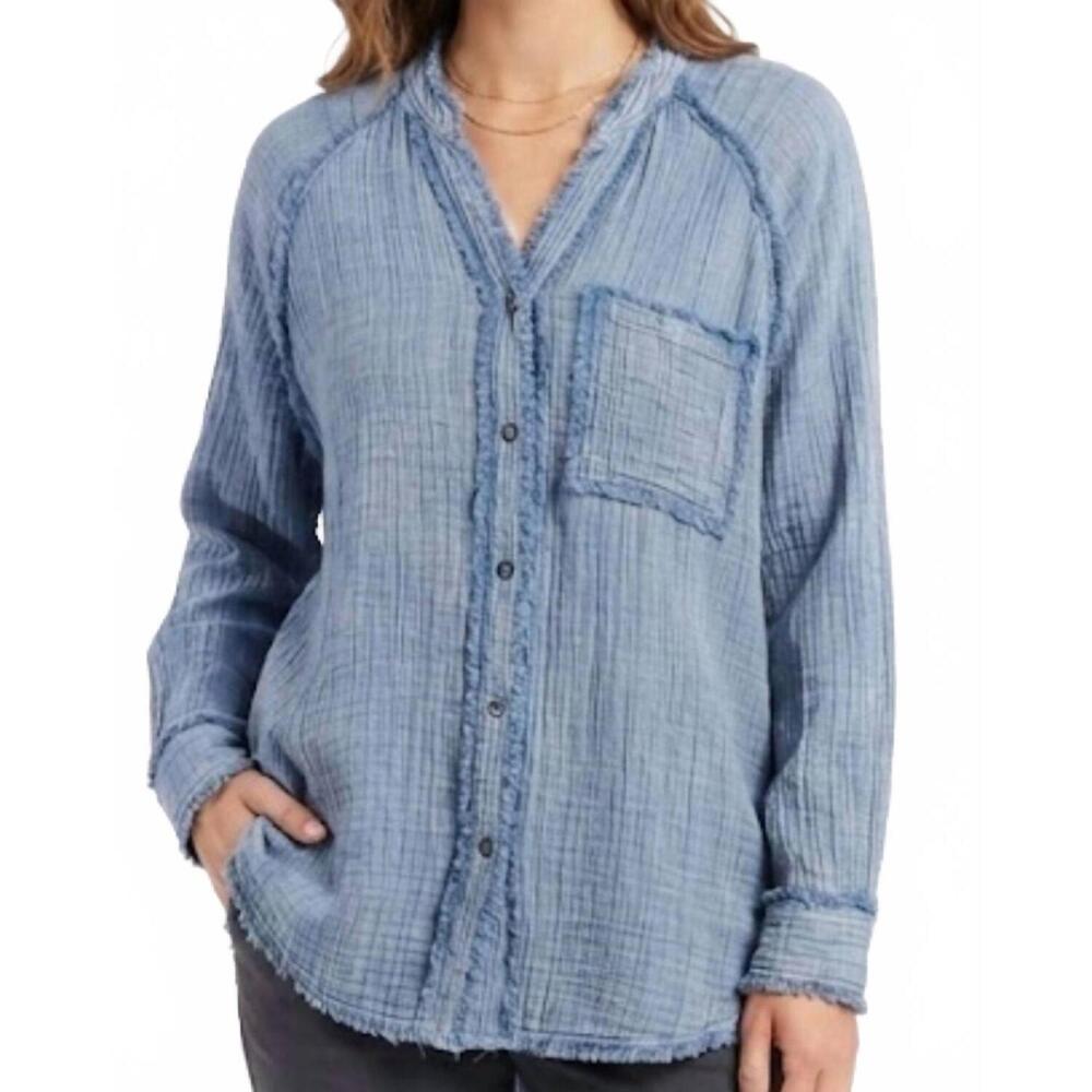 NEW EN CREME kelly crinkle long sleeve tunic top in blue
